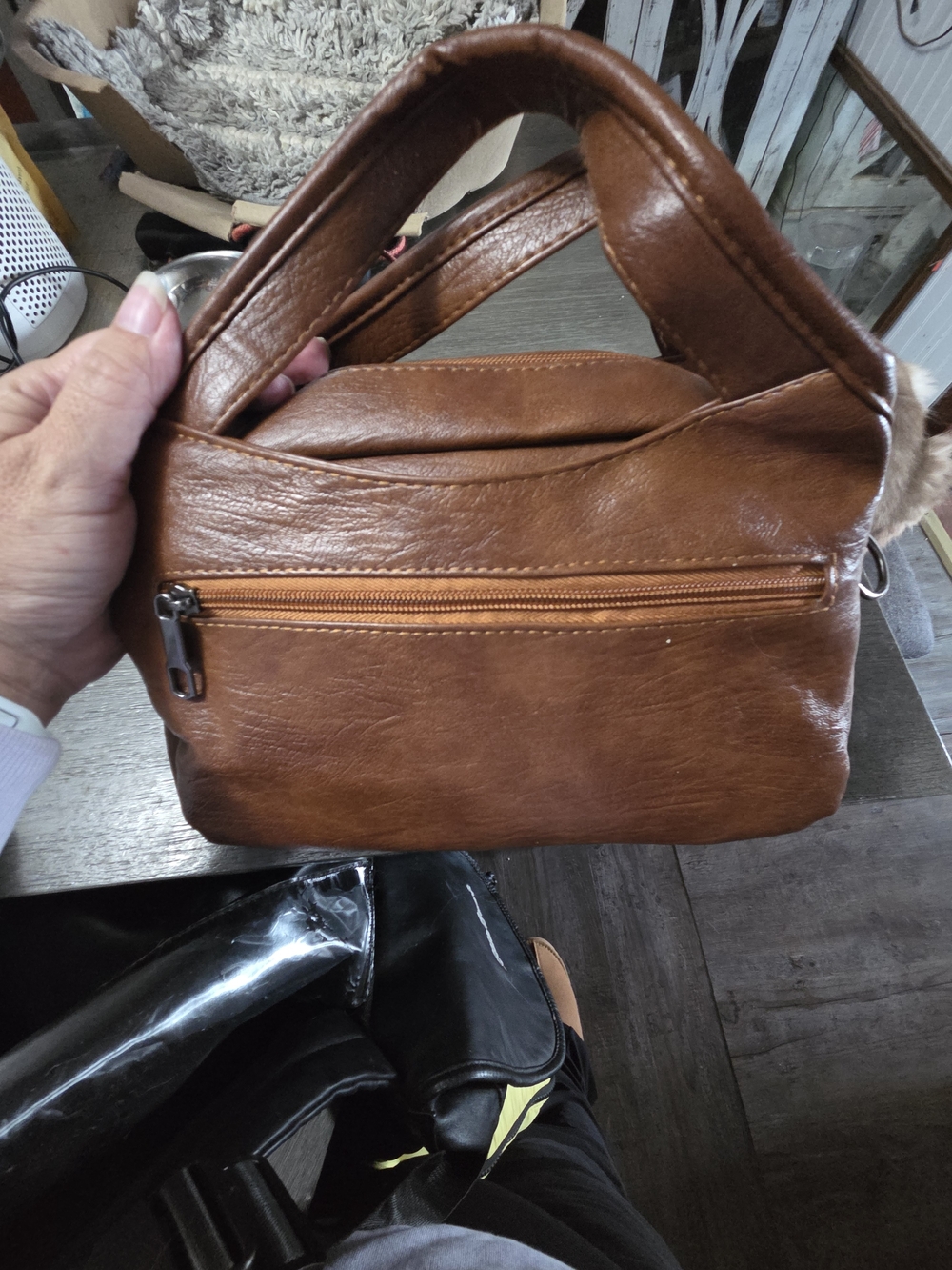 Compact Brown Crossbody Bag with Front Zip Pocket